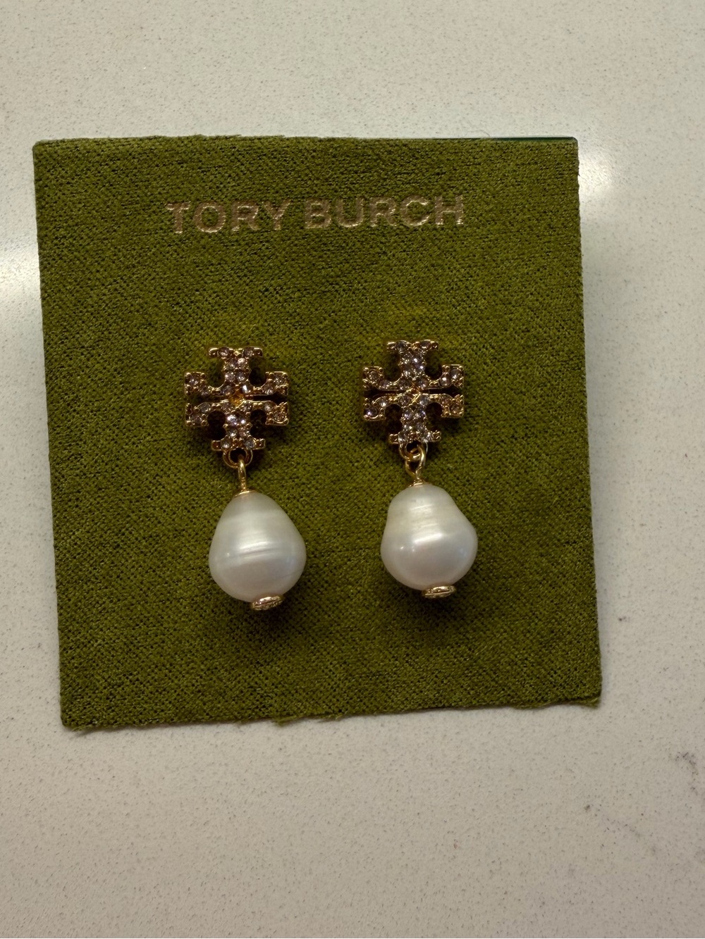 Tory Burch Kira Pavé Cultured Pearl Drop Earrings